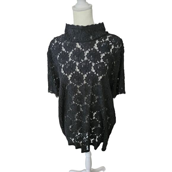 Lauren Ralph Lauren Tops - Lauren Ralph Lauren Black Lace Mock Neck Top - Size 2X